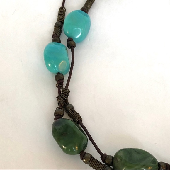 Turquoise and Green Stone Double Leather Belt - Picture 4 of 4